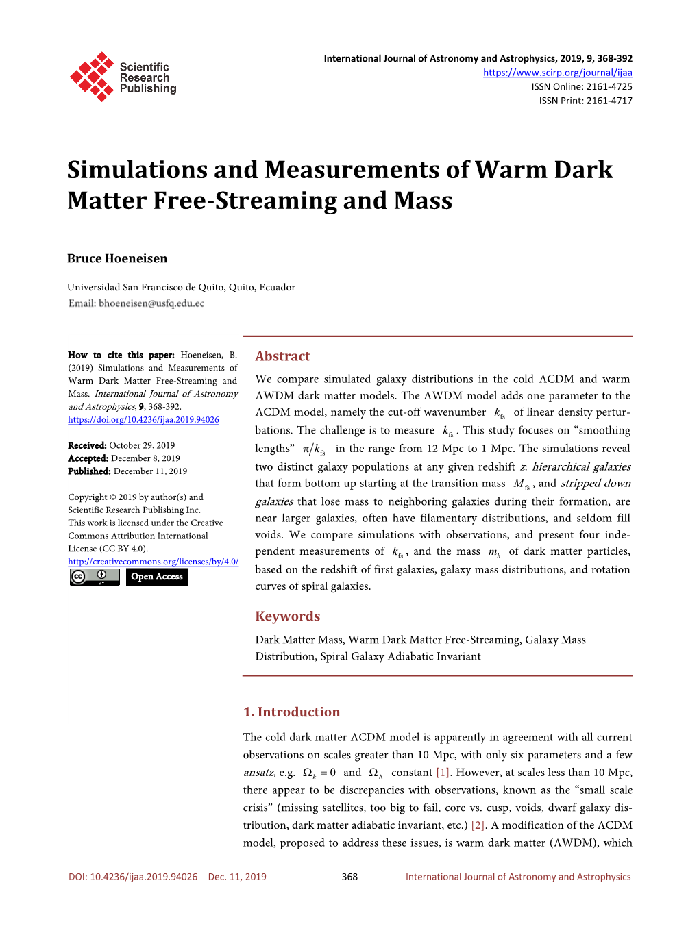 Simulations and Measurements of Warm Dark Matter Free-Streaming and Mass