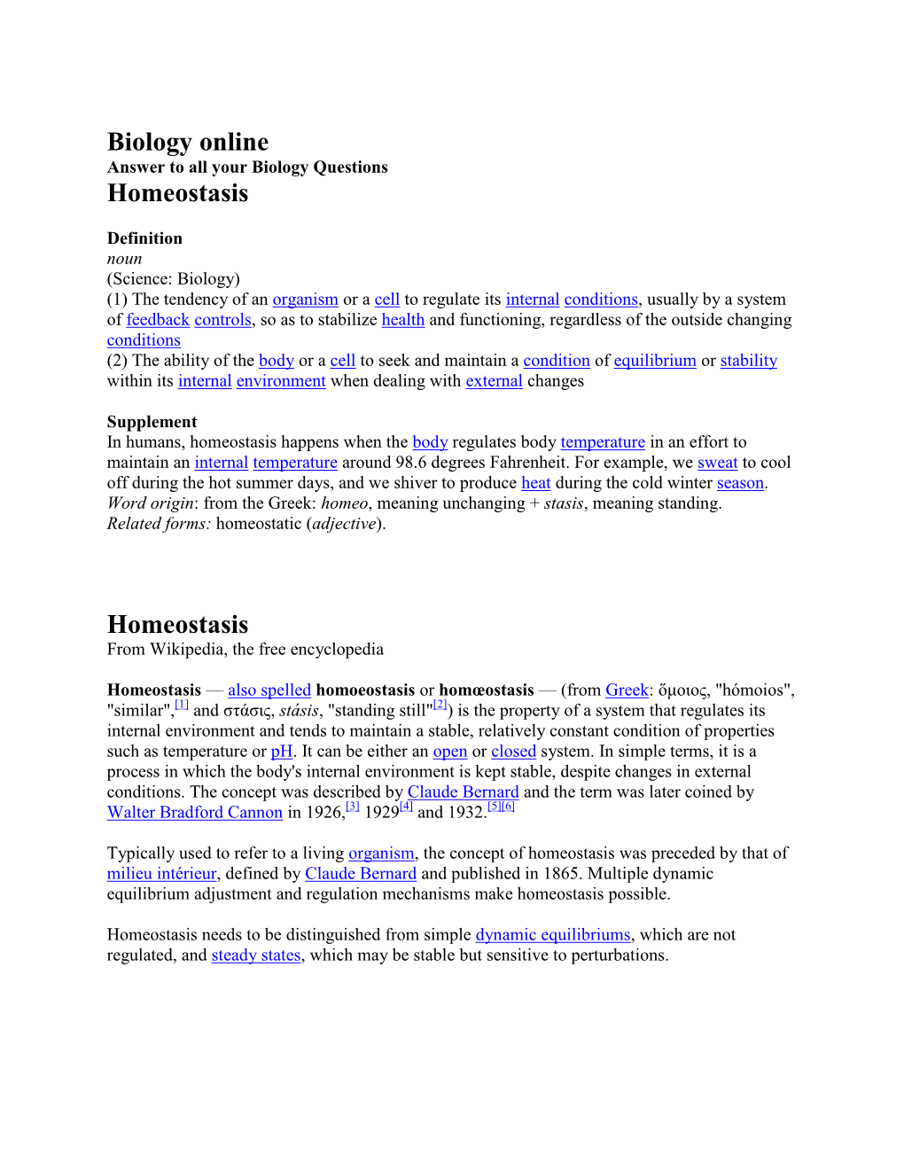 Biology Online Homeostasis Homeostasis