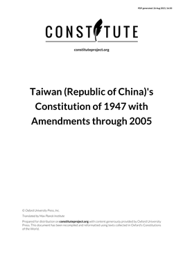 Taiwan (Republic of China)'S Constitution of 1947 with Amendments Through 2005