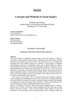 Concepts and Methods in Social Inquiry