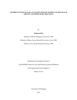 Gender in Fusion Kugak: an Examination of Women’S Fusion Kugak Groups and Their Music Practices