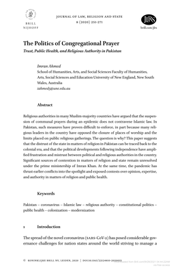 The Politics of Congregational Prayer Trust, Public Health, and Religious Authority in Pakistan