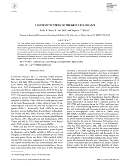 A SYSTEMATIC STUDY of the GENUS EULIMNADIA Sadie K. Reed, R. Joel Duff, and Stephen C. Weeks