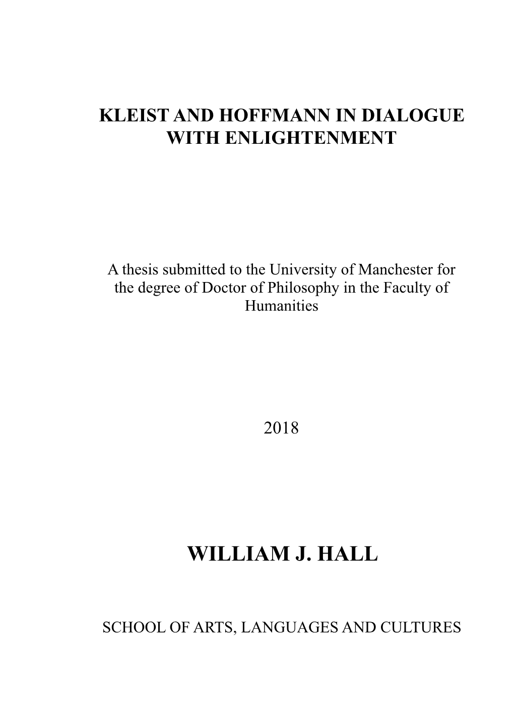 Kleist and Hoffmann in Dialogue with Enlightenment