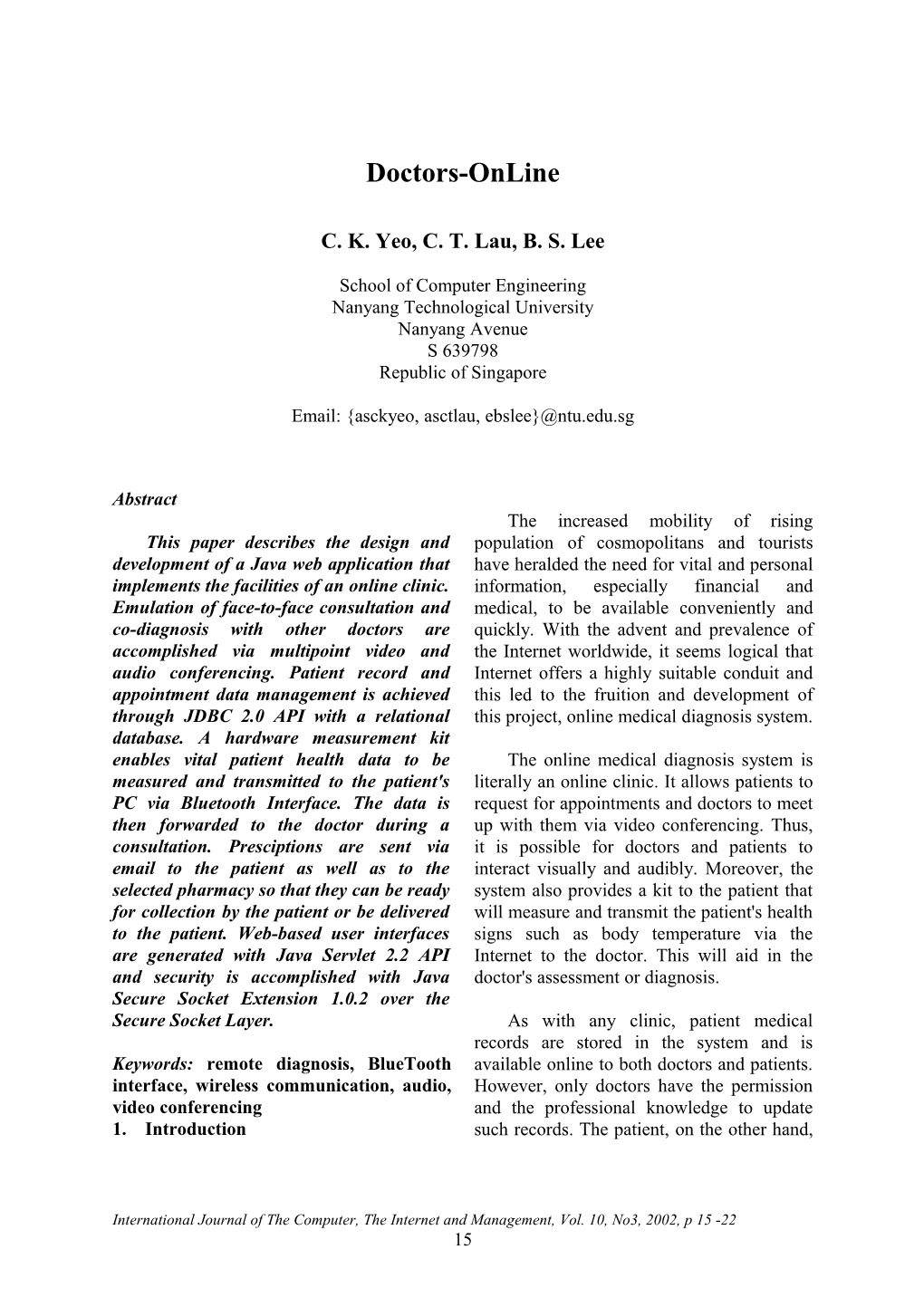 International Journal of the Computer, the Internet and Management, Vol. 10, No3, 2002