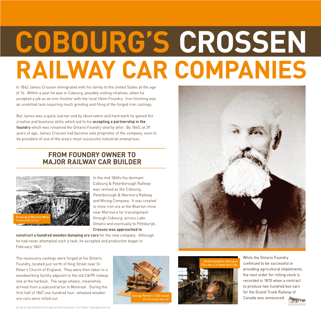 CROSSEN RAILWAY CAR COMPANIES in 1842 James Crossen Immigrated with His Family to the United States at the Age of 16