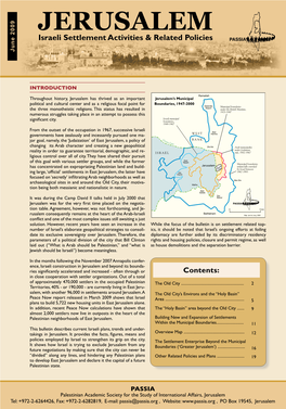 Israeli Settlement Activities & Related Policies in Jerusalem