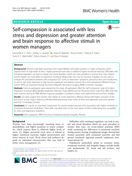 Self-Compassion Is Associated with Less Stress and Depression and Greater Attention and Brain Response to Affective Stimuli in Women Managers Fernanda B
