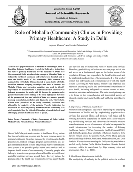 Role of Mohalla (Community) Clinics in Providing Primary Healthcare: a Study in Delhi