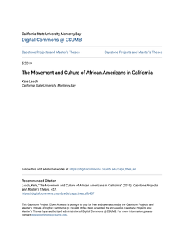 The Movement and Culture of African Americans in California