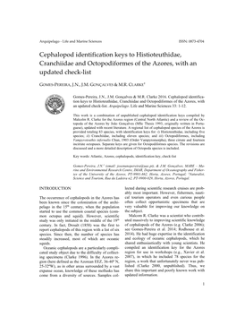 Cephalopod Identification Keys to Histioteuthidae, Cranchiidae and Octopodiformes of the Azores, with an Updated Check-List