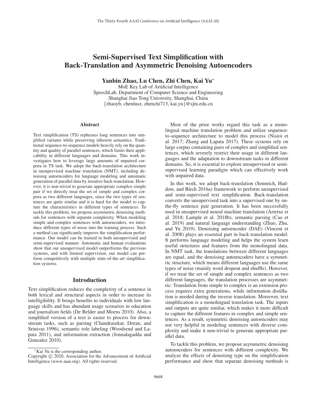 Semi-Supervised Text Simplification with Back-Translation And