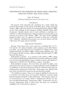 125 Variations in the Markings of Pieris Rapae (Pieridae