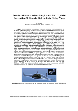 Novel Distributed Air-Breathing Plasma Jet Propulsion Concept for All-Electric High-Altitude Flying Wings