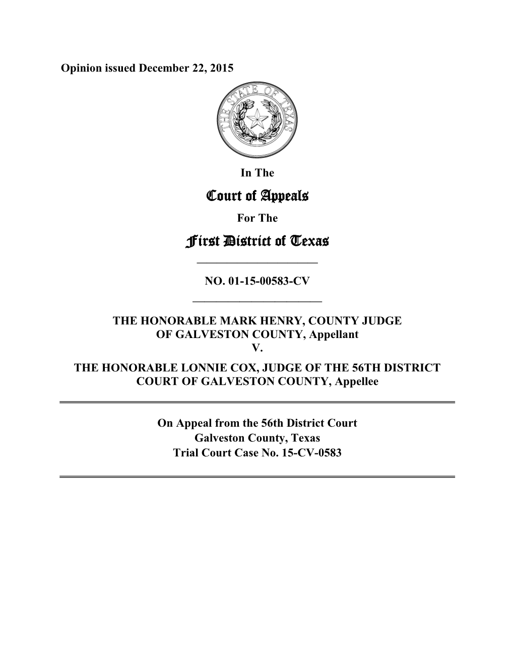 Court of Appeals First District of Texas