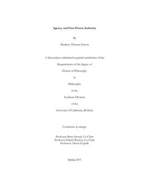 Agency and First-Person Authority by Matthew Thomas Parrott A