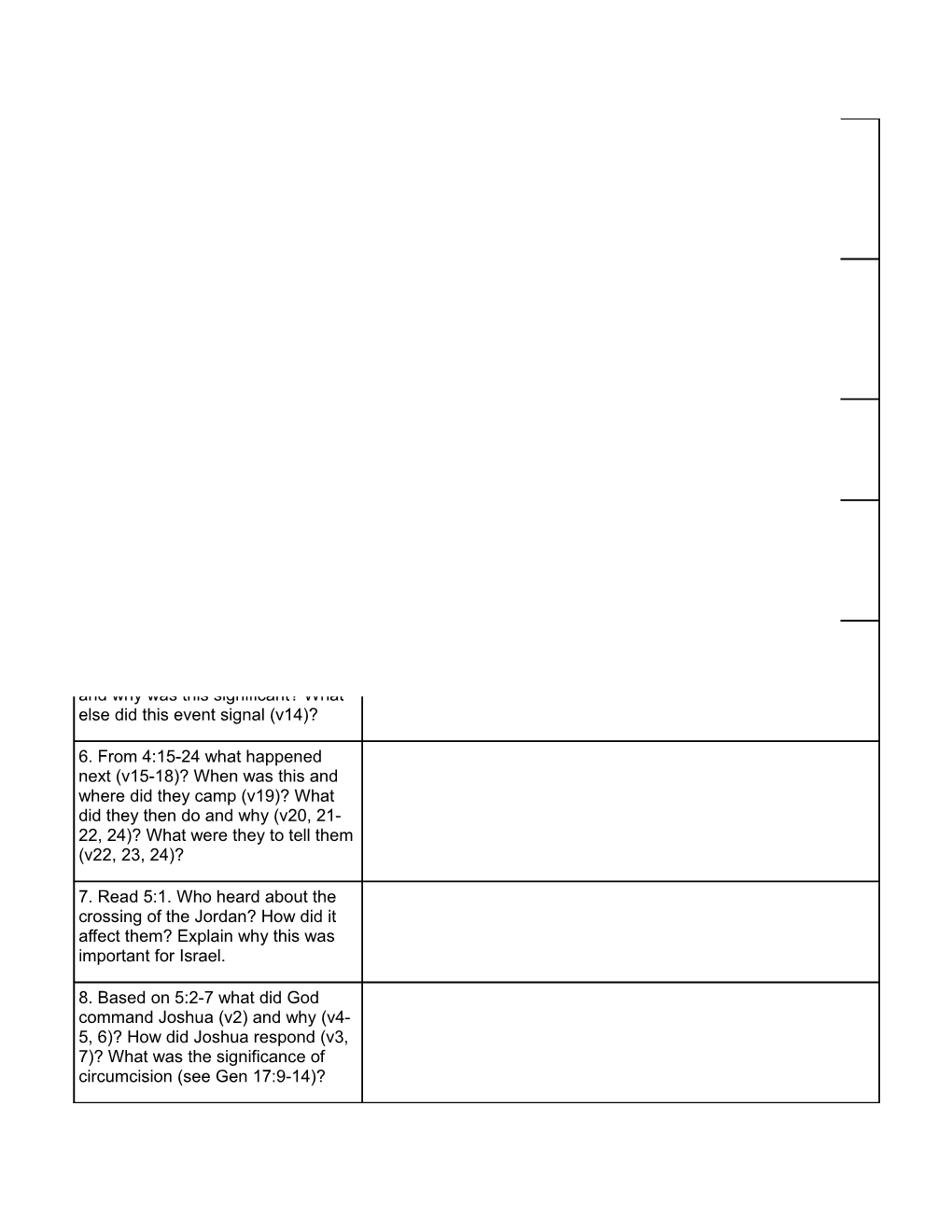 Study Questions for Joshua 3-5 Happiness in a Rearview Mirror