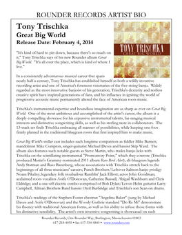 Tony Trischka Great Big World Release Date: February 4, 2014