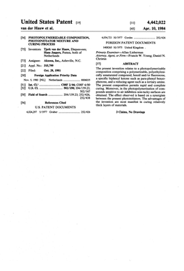 United States Patent (19) 11) 4,442,022 Van Der Hauw Et Al