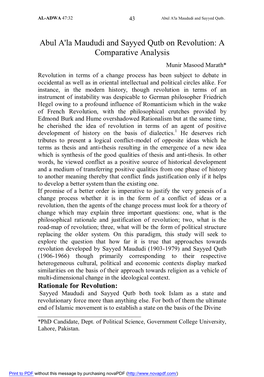 Abul A'la Maududi and Sayyed Qutb on Revolution: a Comparative Analysis