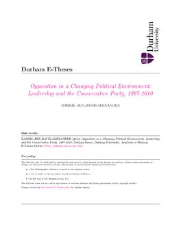 Opposition in a Changing Political Environment: Leadership and the Conservative Party, 1997-2010