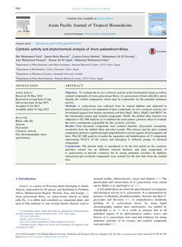 Cytotoxic Activity and Phytochemical Analysis of Arum Palaestinum Boiss