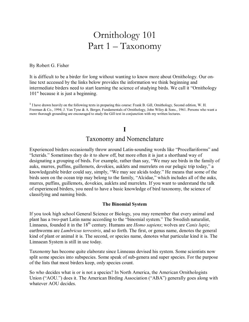 Ornithology 101 Part 1 – Taxonomy