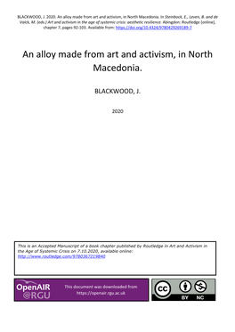 An Alloy Made from Art and Activism, in North Macedonia. in Steinbock, E., Leven, B