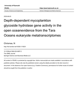 1 Title: Depth-Dependent Mycoplankton Glycoside Hydrolase Gene Activity in the Open Ocean – Evidence from the Tara Ocean Eukar