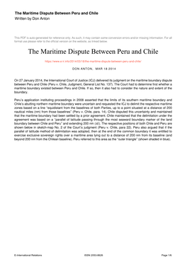The Maritime Dispute Between Peru and Chile Written by Don Anton