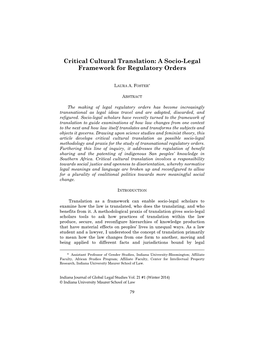 Critical Cultural Translation: a Socio-Legal Framework for Regulatory Orders