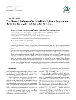 Research Article the Classical Pathways of Occipital Lobe Epileptic Propagation Revised in the Light of White Matter Dissection