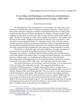 It Was Ideas and Ideologies, Not Interests Or Institutions, Which Changed in Northwestern Europe, 1600-1848