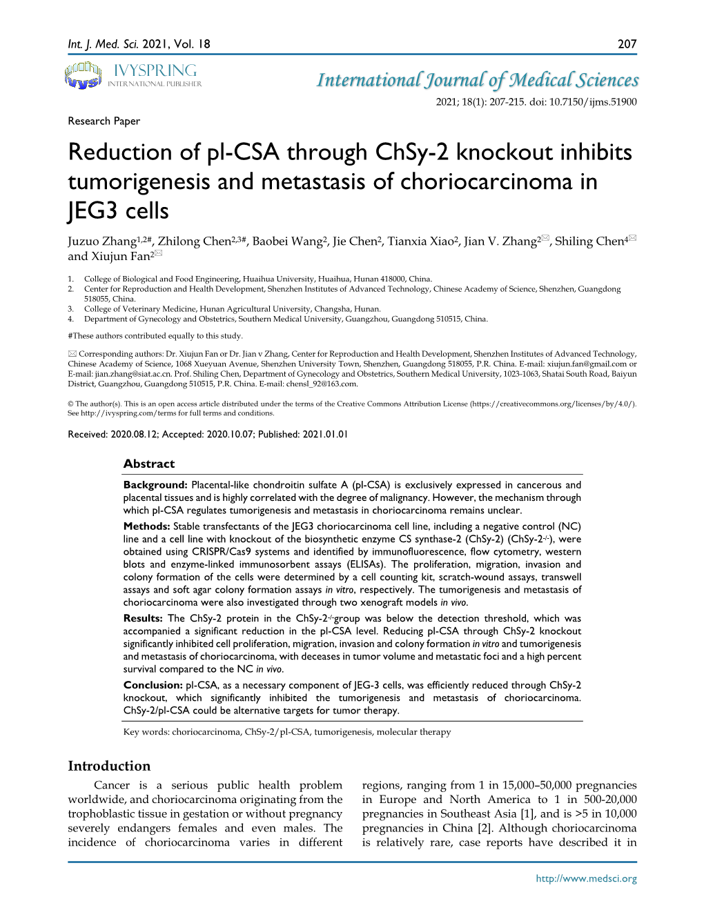 Reduction of Pl-CSA Through Chsy-2 Knockout Inhibits Tumorigenesis And