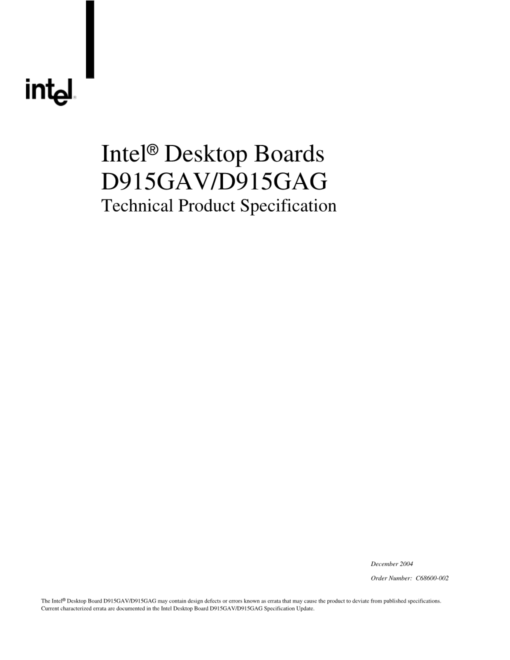 Intel® Desktop Boards D915GAV/D915GAG Technical Product Specification