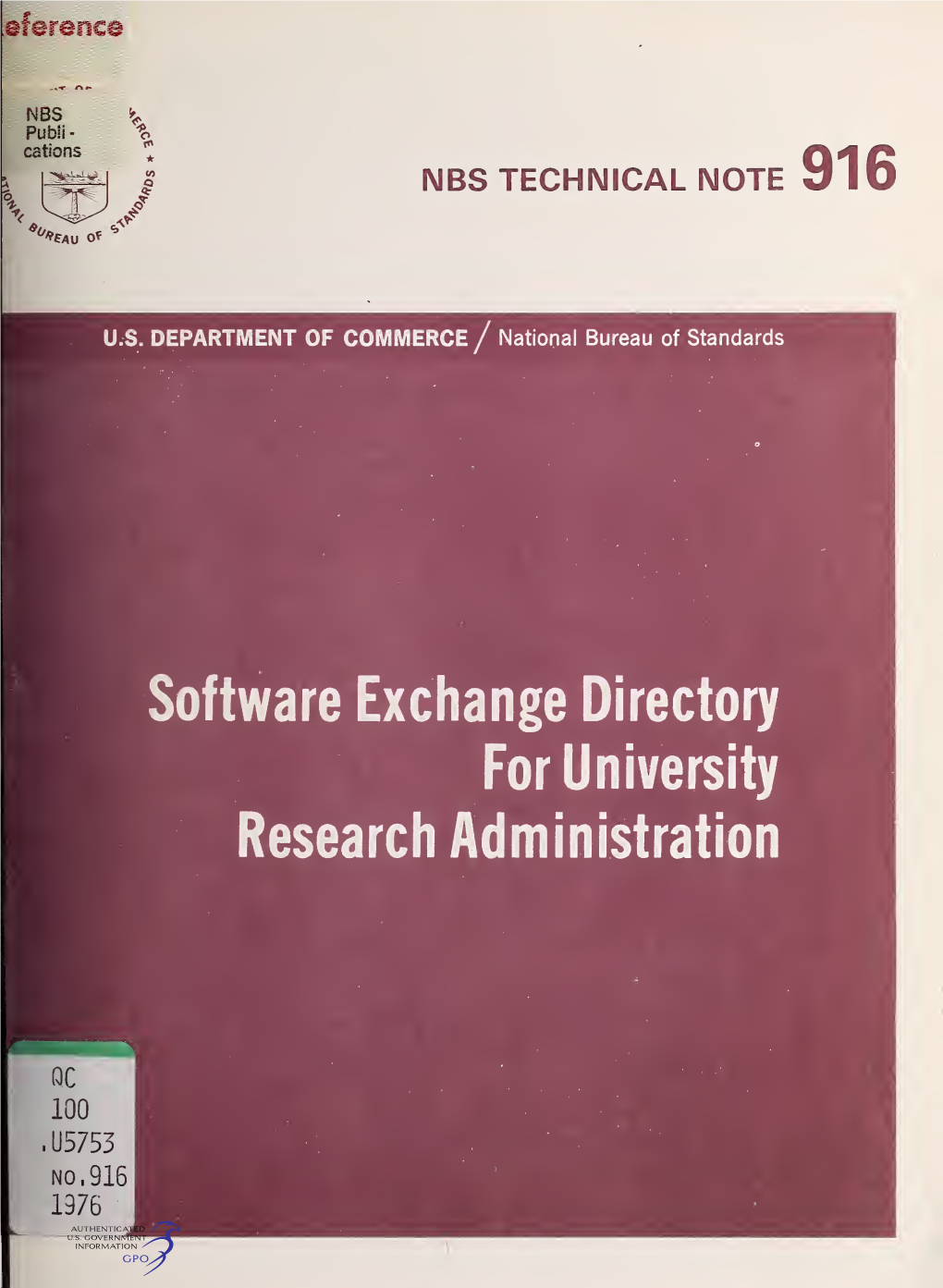 Software Exchange Directory for University Research Administration 05753