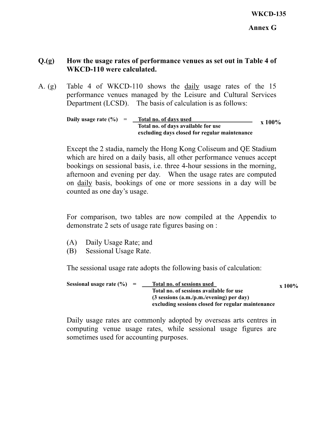 Calculation Method of Performance Venues' Usage Rates