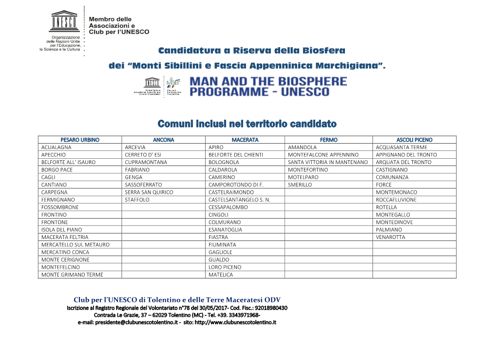 Comuni Inclusi Nel Territorio Candidato