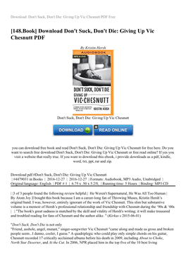 Download Don't Suck, Don't Die: Giving up Vic Chesnutt PDF