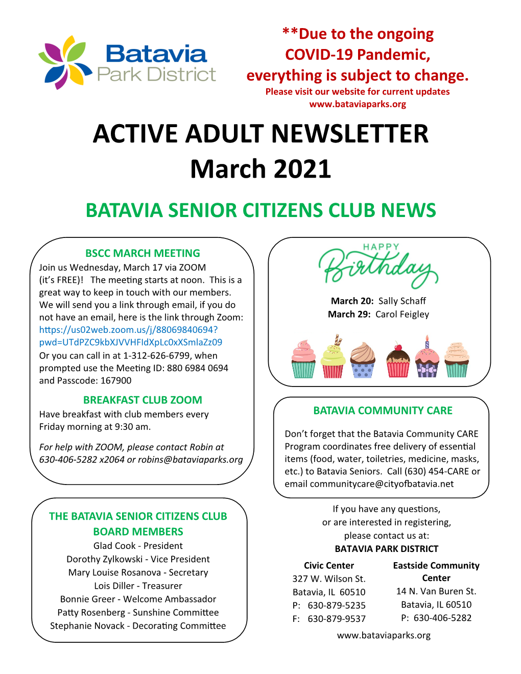 ACTIVE ADULT NEWSLETTER March 2021