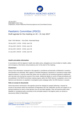 PDCO Agenda of the 18-21 July 2017 Meeting