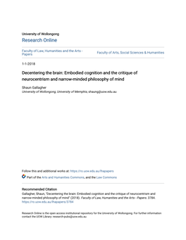 Decentering the Brain: Embodied Cognition and the Critique of Neurocentrism and Narrow-Minded Philosophy of Mind