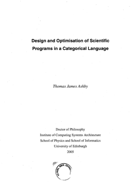 Design and Optimisation of Scientific Programs in a Categorical Language