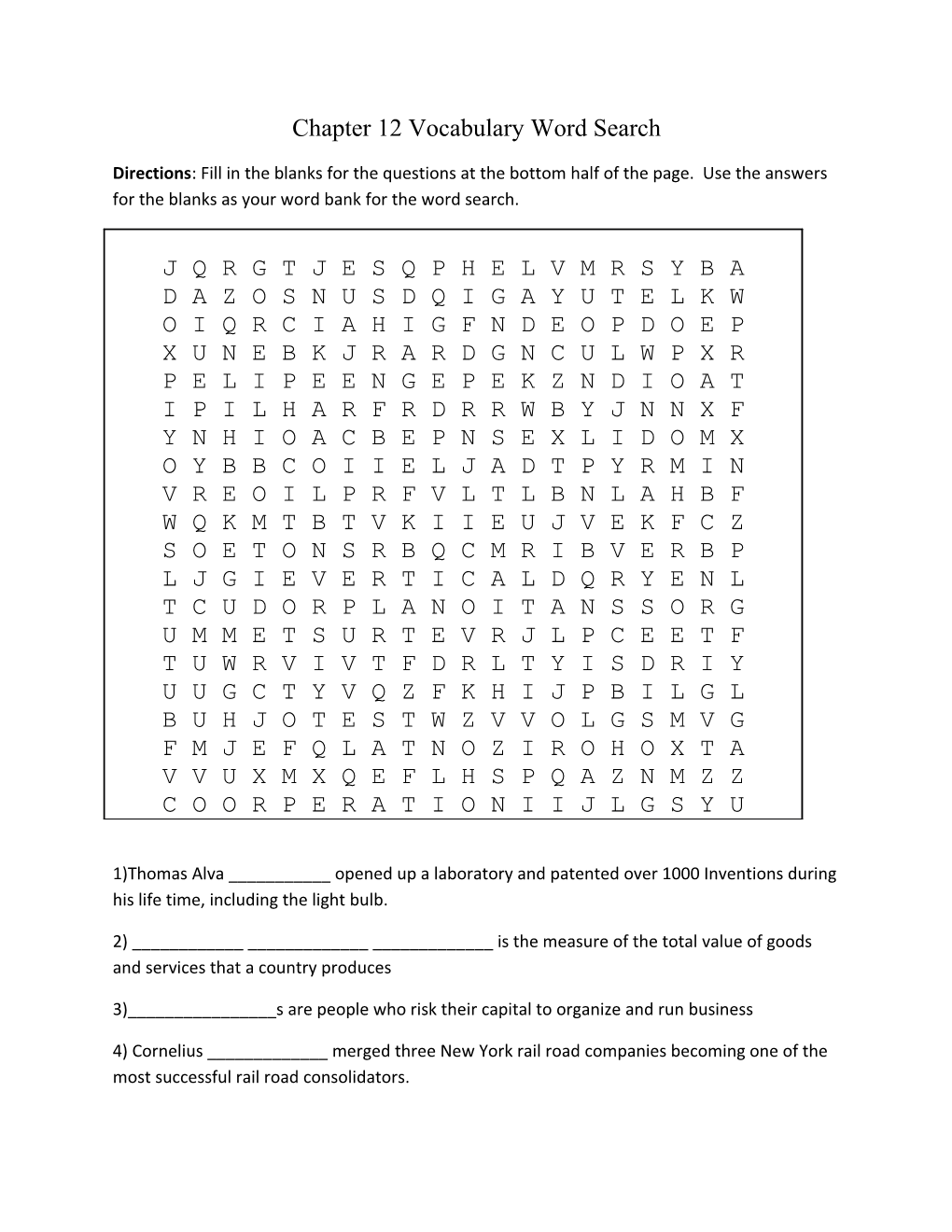 Chapter 12 Vocabulary Word Search