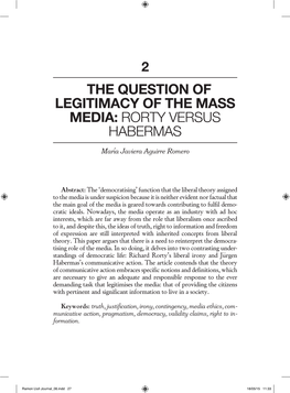 The Question of Legitimacy of the Mass Media: Rorty Versus Habermas