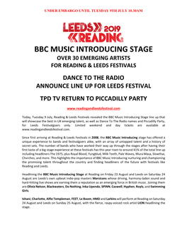 Bbc Music Introducing Stage Over 30 Emerging Artists for Reading & Leeds Festivals