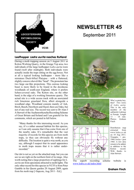 NEWSLETTER 45 LEICESTERSHIRE September 2011 ENTOMOLOGICAL SOCIETY