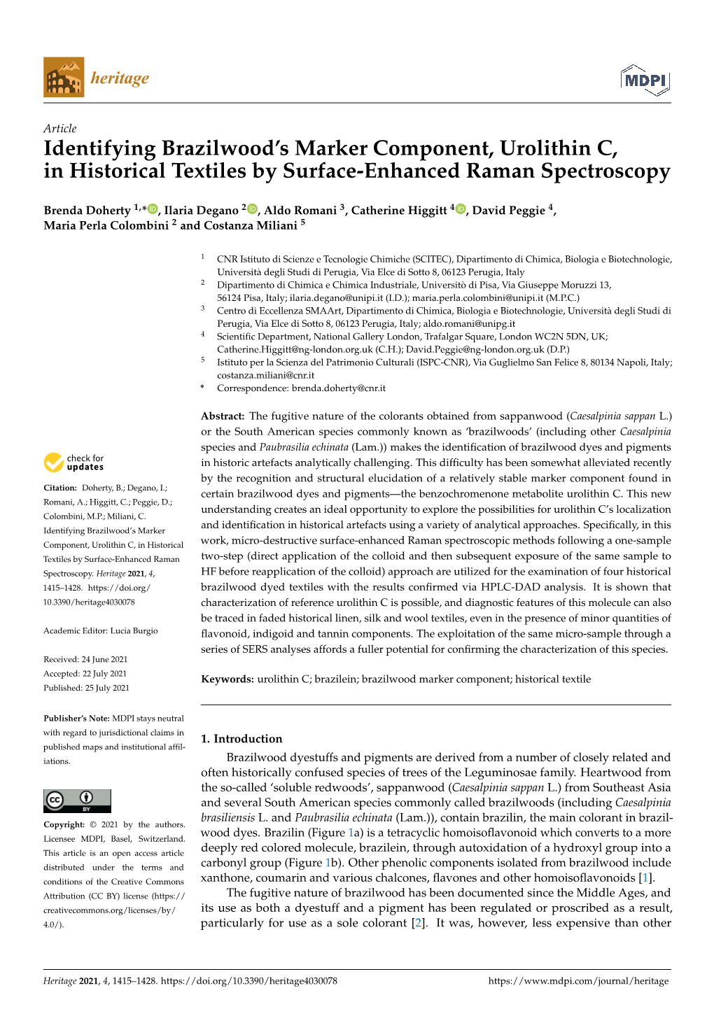 Identifying Brazilwood's Marker Component, Urolithin C, in Historical Textiles by Surface-Enhanced Raman Spectroscopy