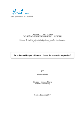 Swiss Football League – Vers Une Réforme Du Format De Compétition ?