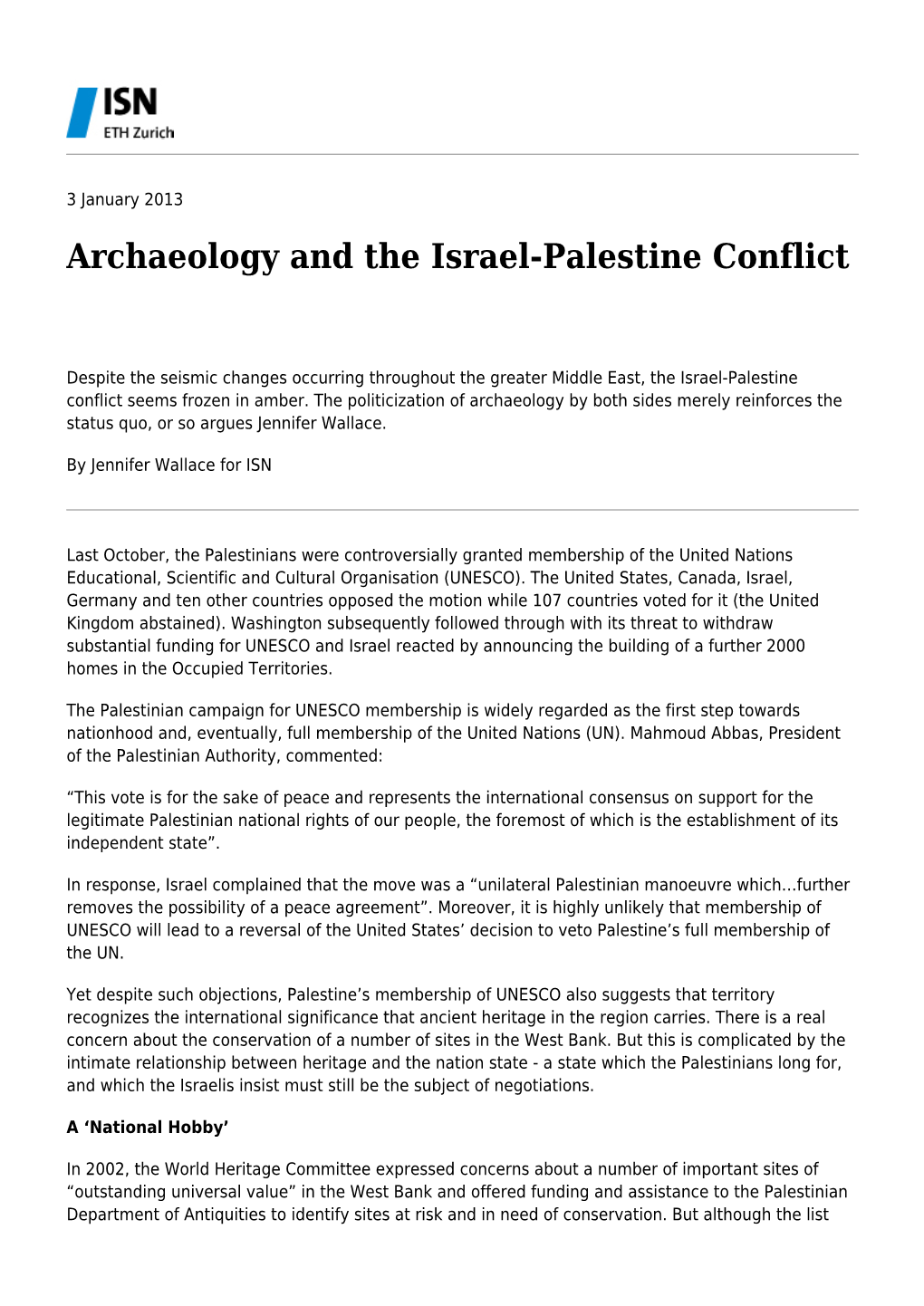 Archaeology and the Israel-Palestine Conflict